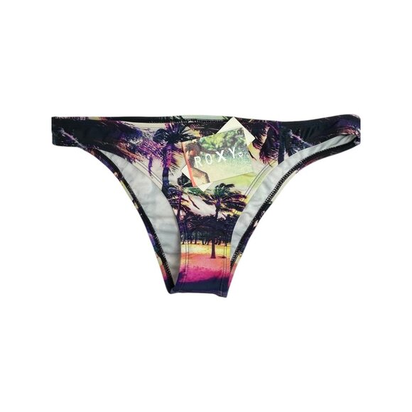 ROXY Surfer Bikini Bottoms Sz L Beach Palm Graphic Print Cheeky Fit Swimwear - Picture 1 of 7